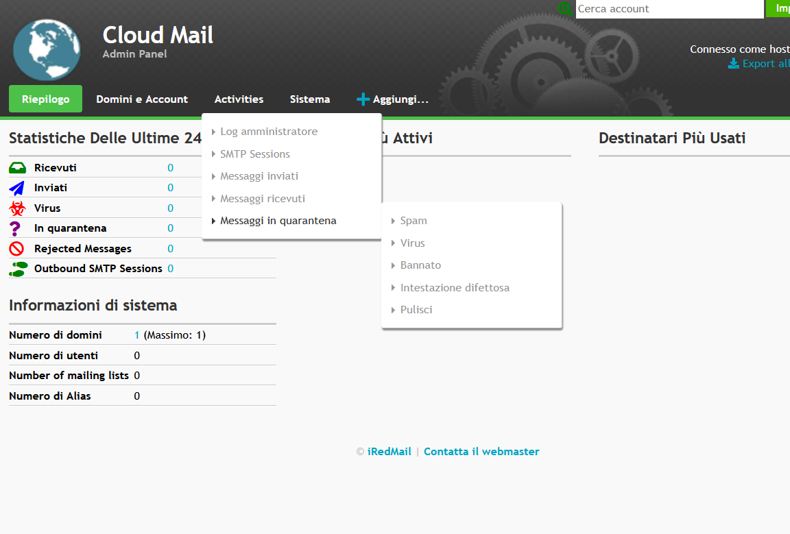 Panel de control Cloud Mail